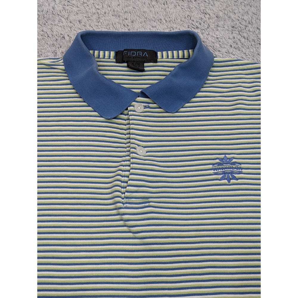 Fidra John Ashworth Golf Polo XL Blue‎ Green White Stripe Cotton Waikoloa Preppy